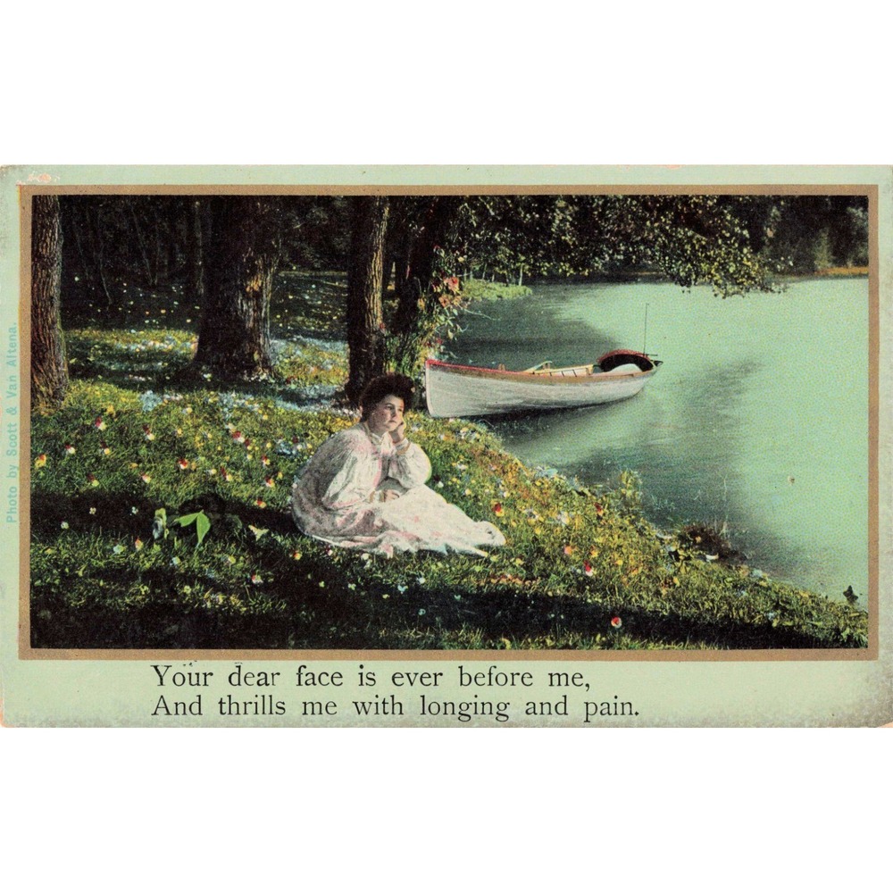 Vintage 1907 Postcard Illustrated Song Serie No 1829 Chas K Harris Woman Lake VG - Picture 1 of 2